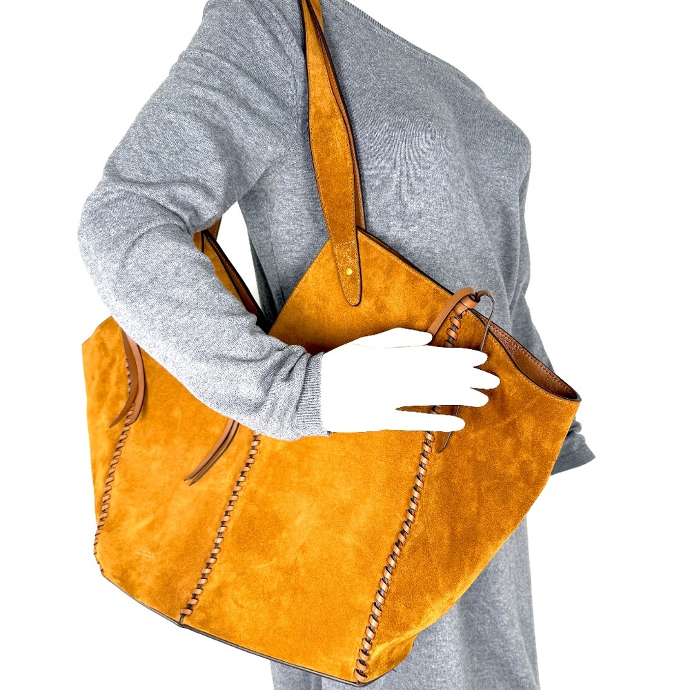 Sold Isabel Marant Tampa Braided Leather Trim Brown Suede 2025 Tote Shoulder Bag - Picture 2 of 13